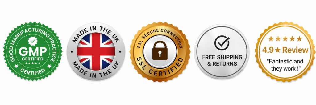 Made in the UK, GMP certified, secure payment, free shipping and 30 day money back guarantee
